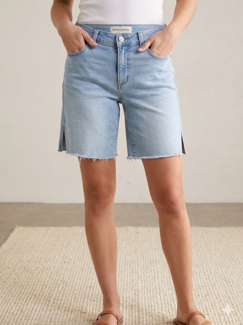 Vintage America Light Wash Denim Shorts Light Blue